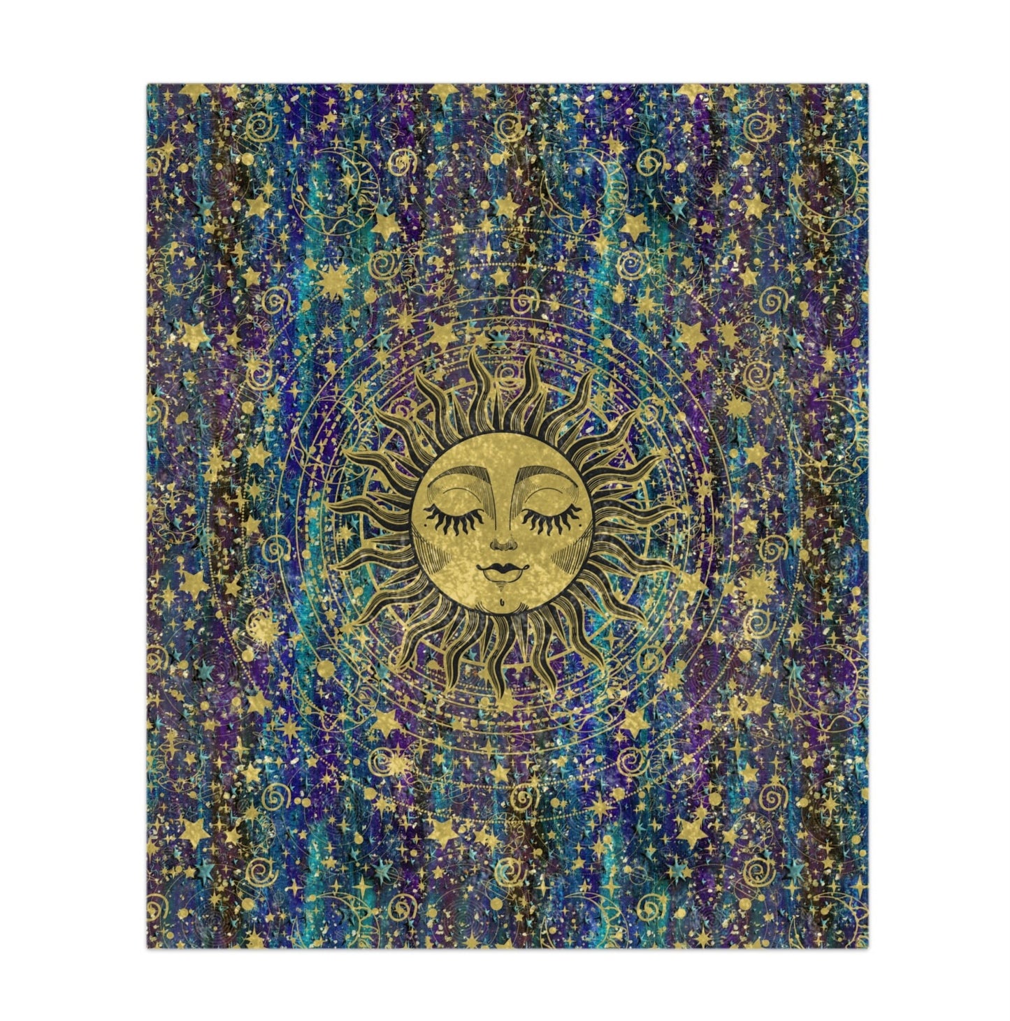 Celestial Sun & Stars Crushed Velvet Blanket – A Cozy Dreamer's Delight
