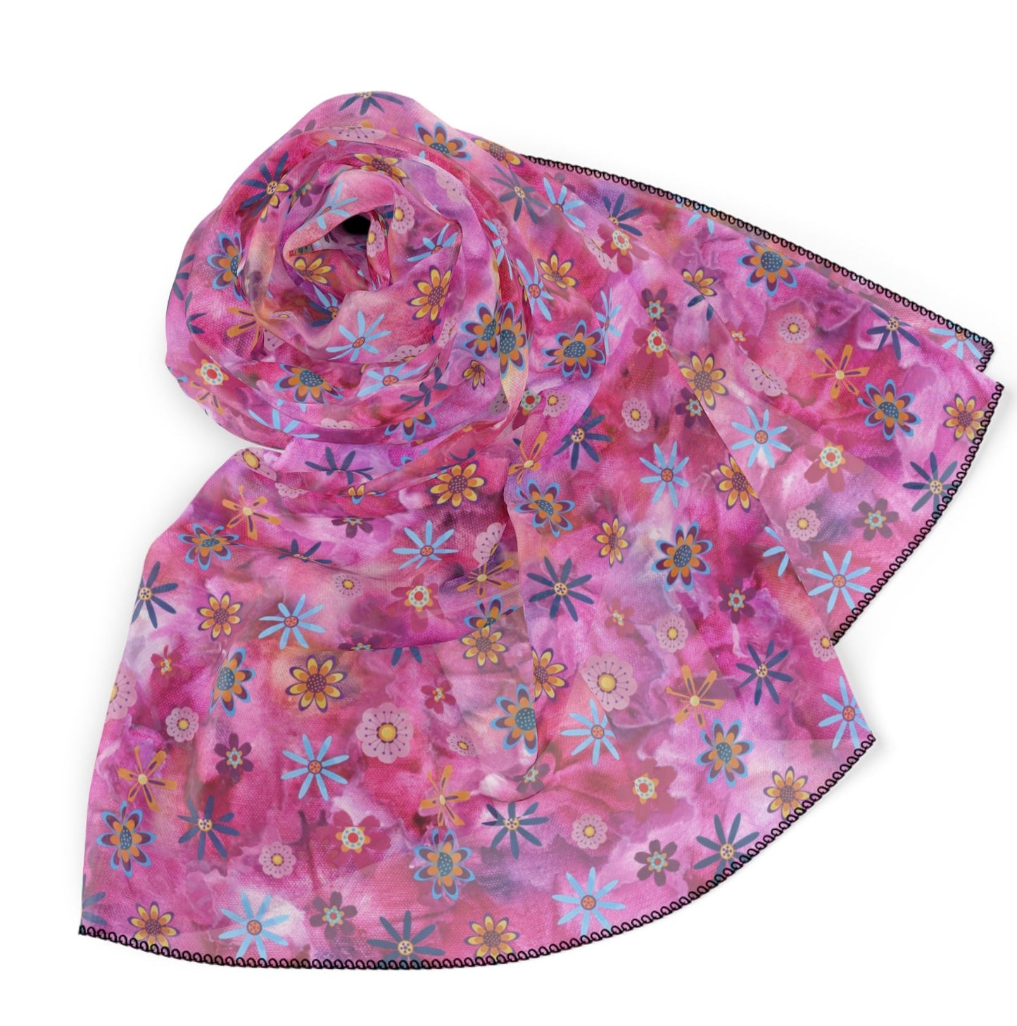 Retro Daisy Chiffon Scarf – Vintage Charm with a Playful Twist
