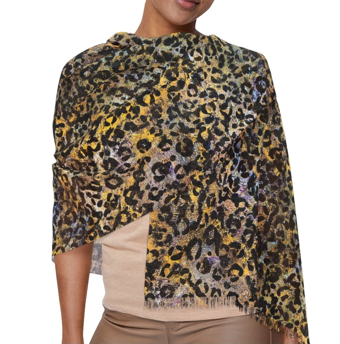 Golden Leopard - Light Fringe Scarf