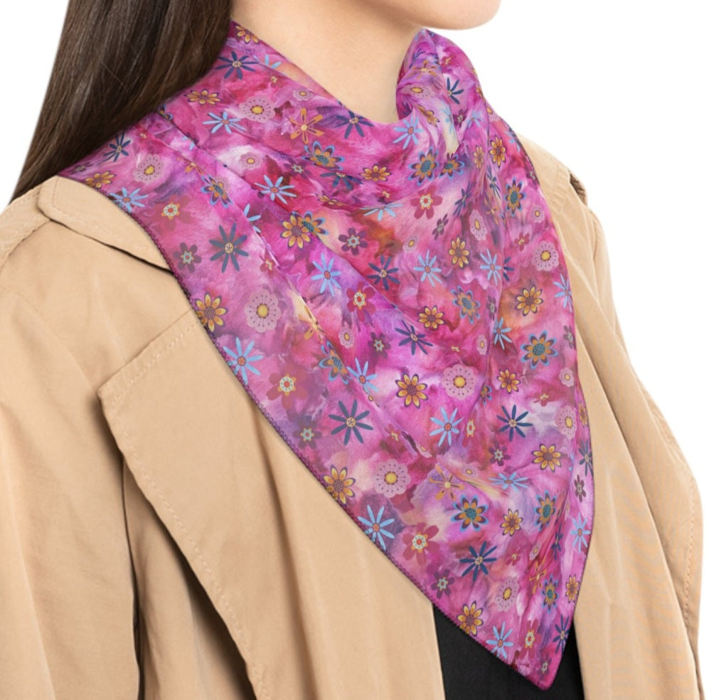 Retro Daisy Chiffon Scarf – Vintage Charm with a Playful Twist