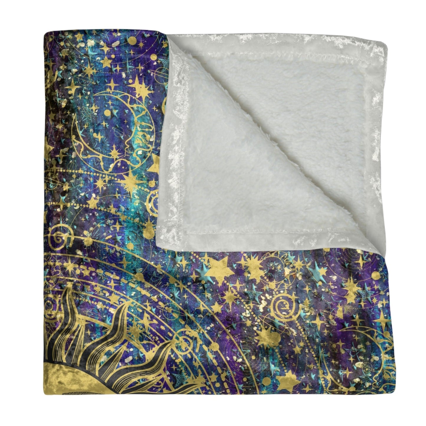Celestial Sun & Stars Crushed Velvet Blanket – A Cozy Dreamer's Delight