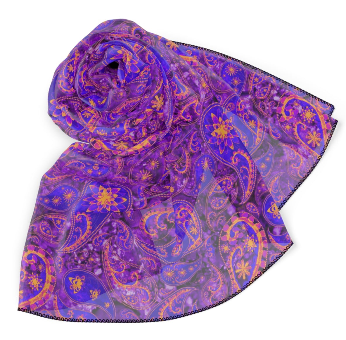 Sunset Paisley Chiffon Scarf – Bohemian Elegance for the Free Spirit