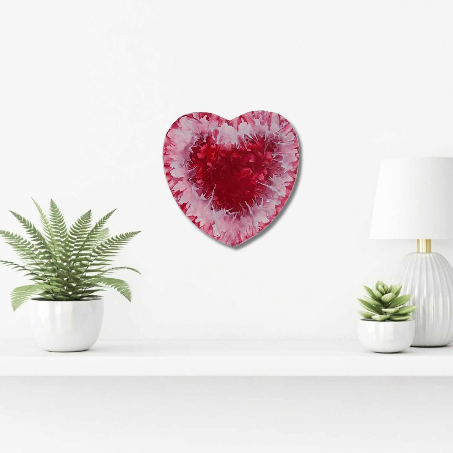 Alisa Marie original encaustic artwork, 'Heart #1', featuring deep red center radiating to soft pink edges in heart shape, creating a dramatic burst pattern.