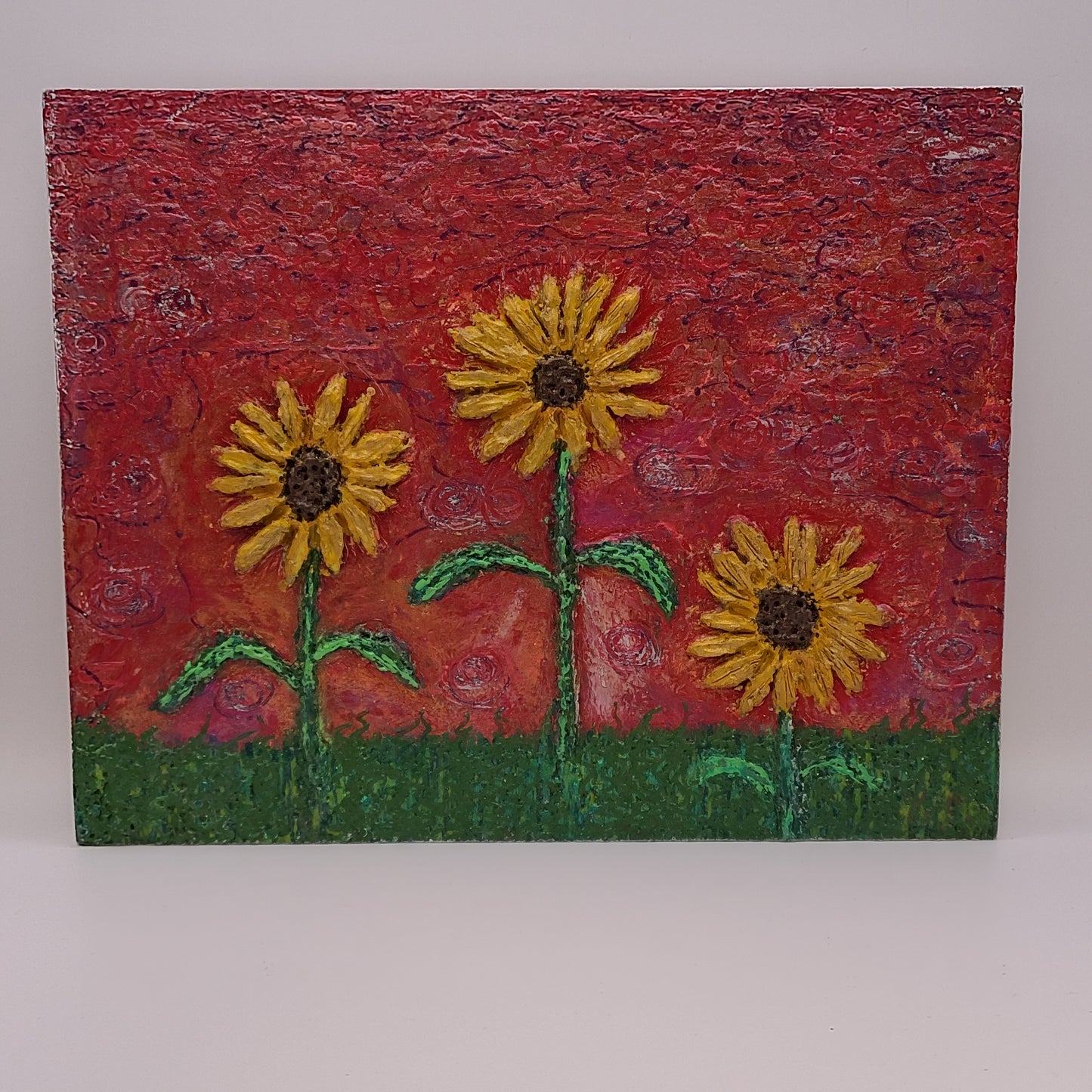 Handmade Encaustic Art – Unique 10x8 Sunflowers Wooden Art Piece