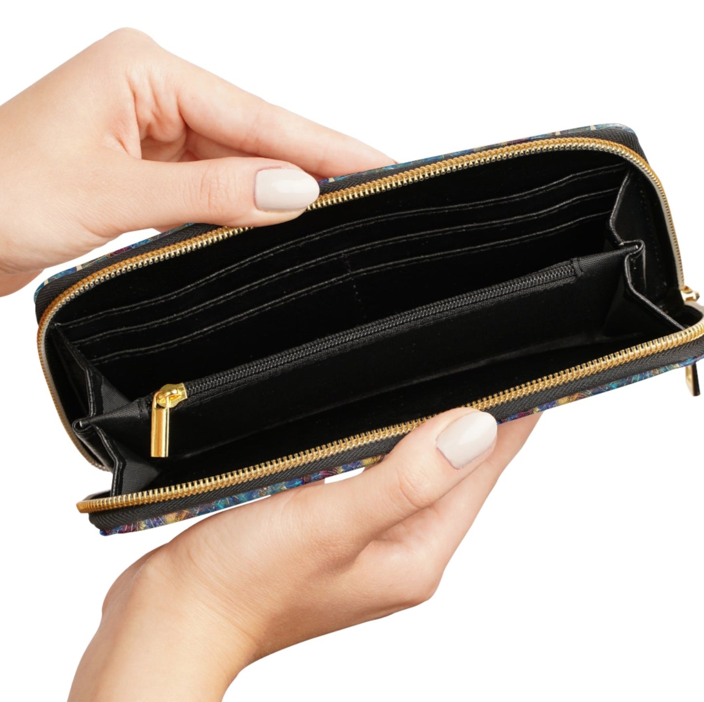 Celestial Pattern Zipper Wallet - Mystic Moon and Star Design
