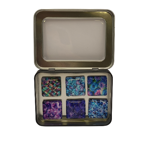Purple Garden Art Magnet Set – Elegant, Handmade Glass Magnets with Encaustic Art Prints