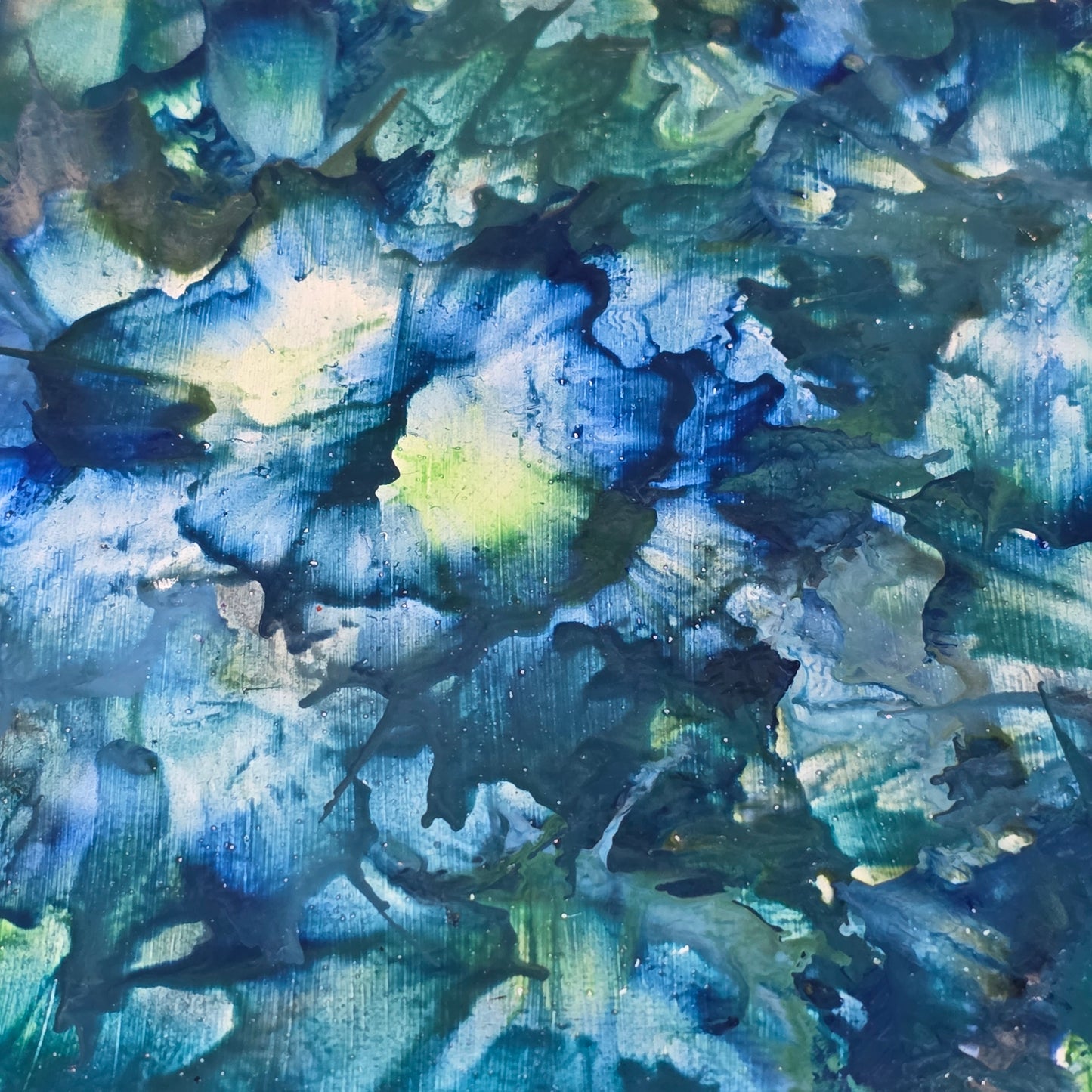 Abstract art with blue, green, and black colors