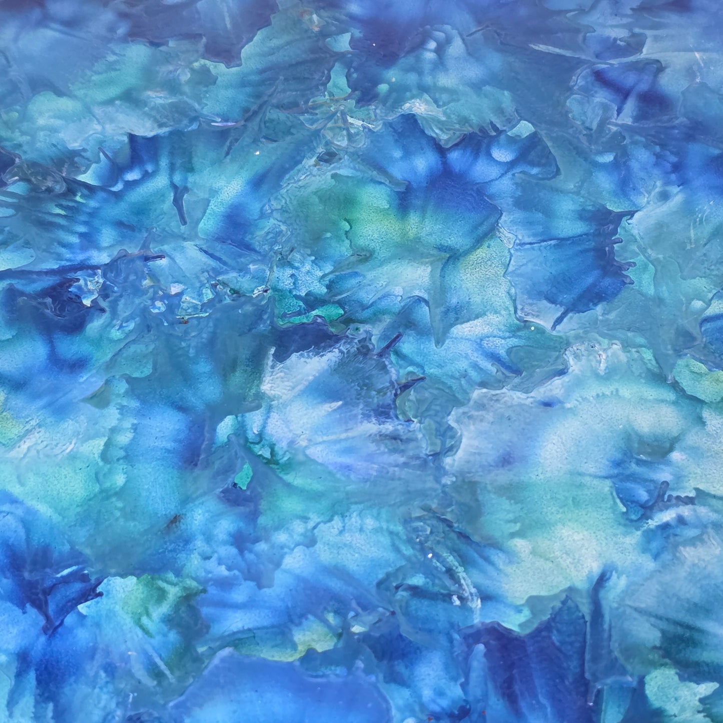 Abstract encasutic artwrork in blue and green pattern