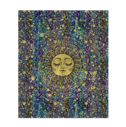 Celestial Sun and Stars Crushed Velvet Luxury Blanket - For the Dreamers and the Stargazers-Special Occasion Gift