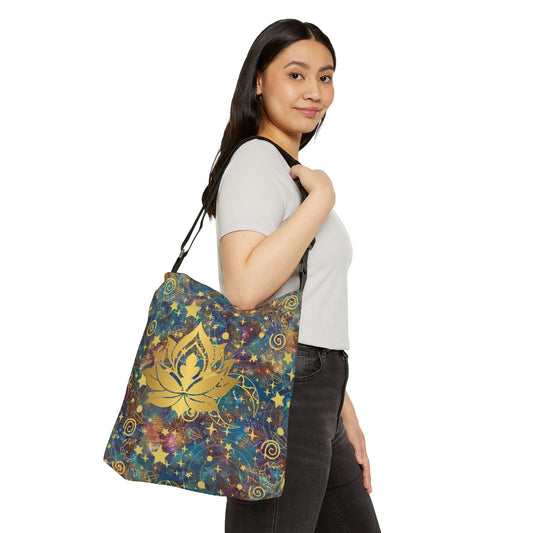 Lotus Flower Adjustable Crossbody Tote Bag