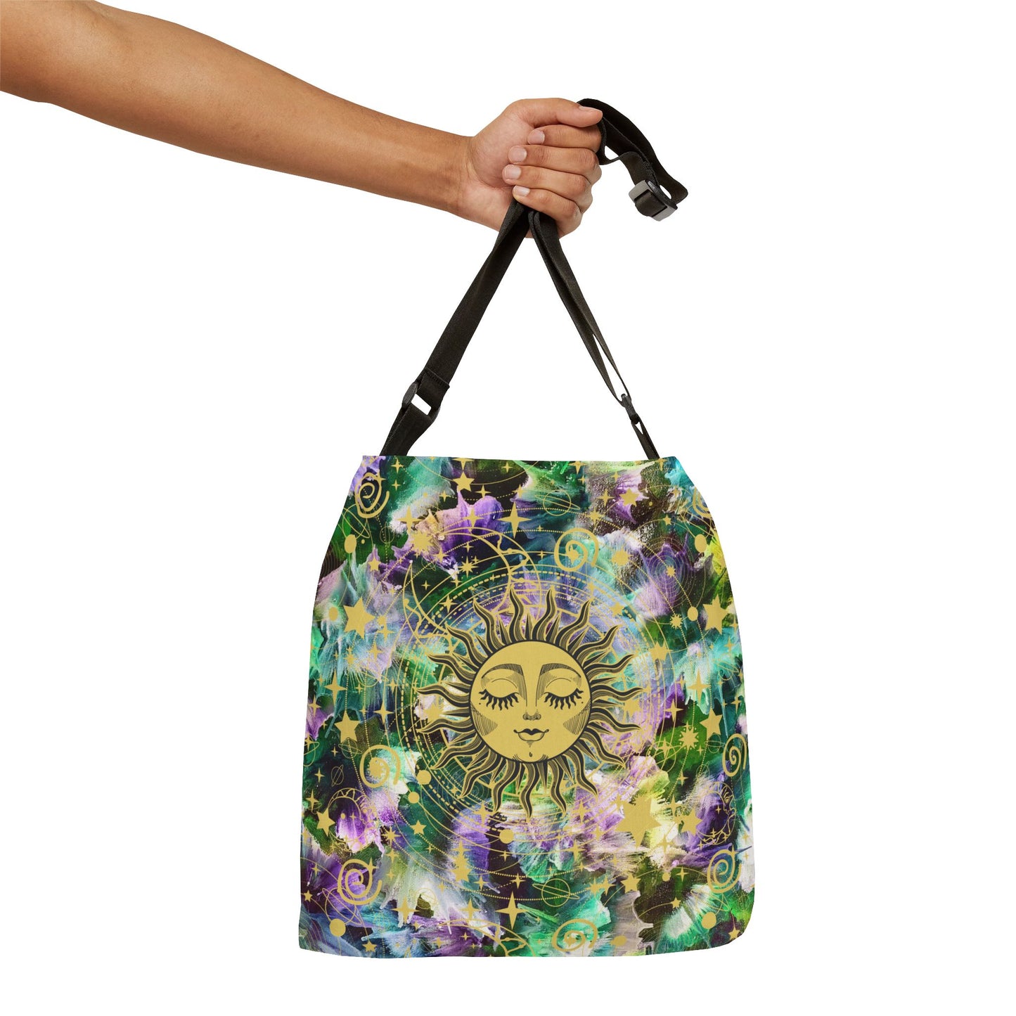 Celestial Sun and Stars Adjustable Crossbody Tote Bag