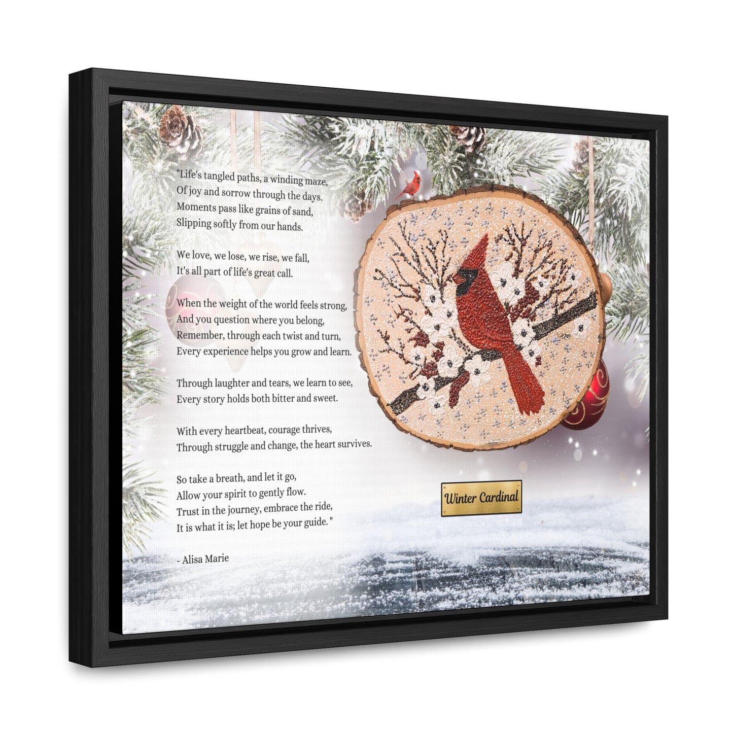 Cardinal Christmas Wall Art | Winter Poetry Print | Holiday Comfort Decor