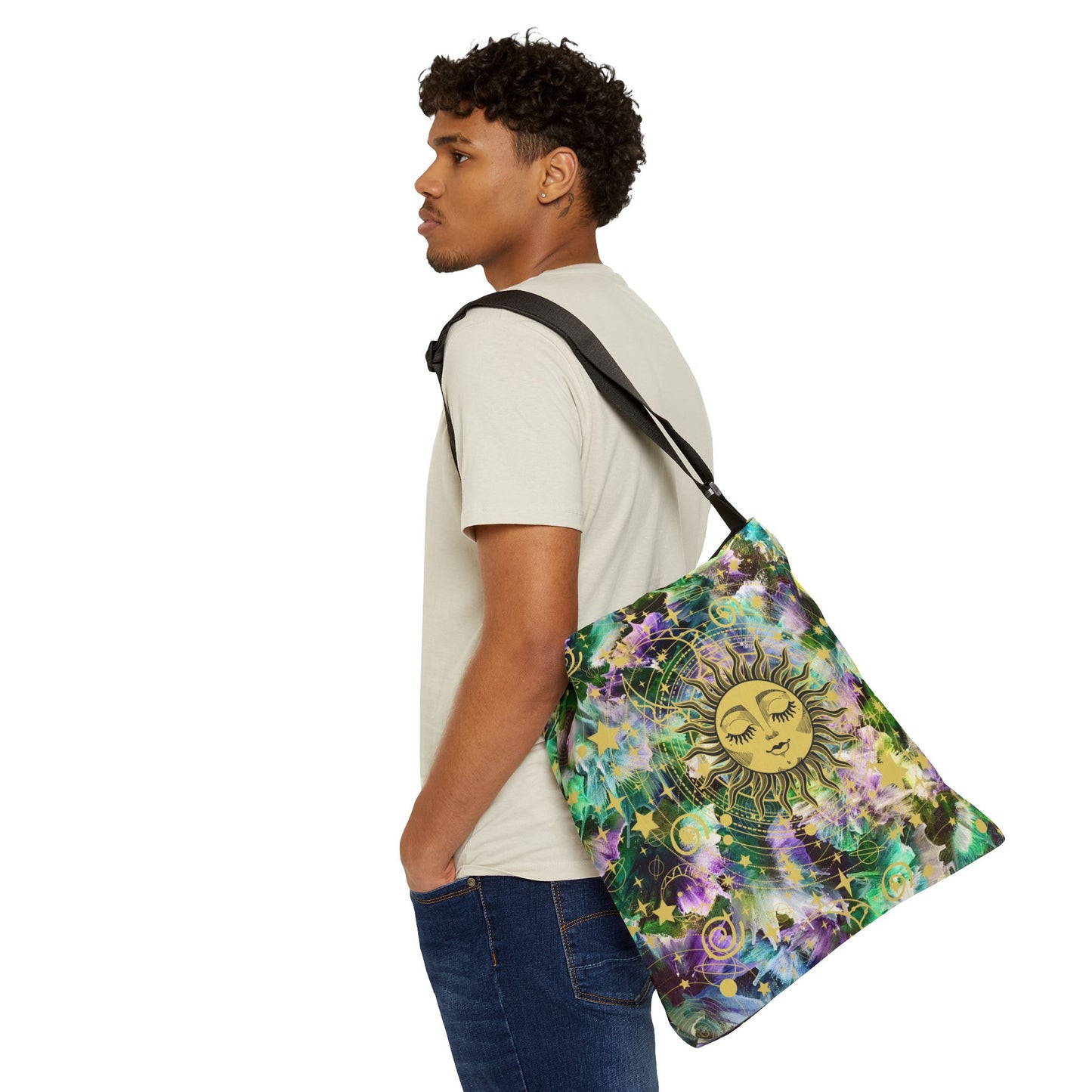 Celestial Sun and Stars Adjustable Crossbody Tote Bag