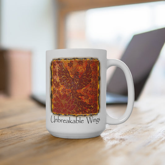 Unbreakable Wings Mug - Phoenix Lotus 15 oz Ceramic Mug, Motivational Gift