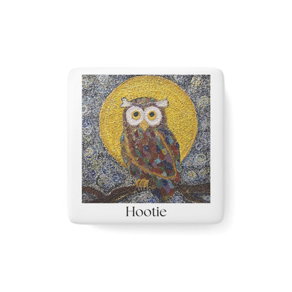 Hootie, Owl Glossy Porcelain Art Magnet, Art Gift