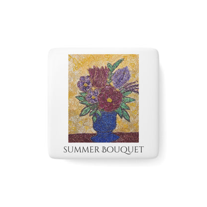 Summer Bouquet, Flowers Glossy Porcelain Art Magnet, Art Gift