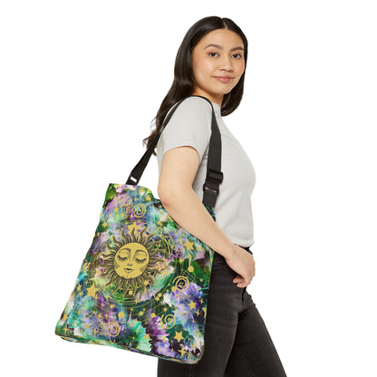 Celestial Sun and Stars Adjustable Crossbody Tote Bag