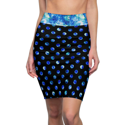 Blue Polka Dot Pencil Skirt - Ocean Mist