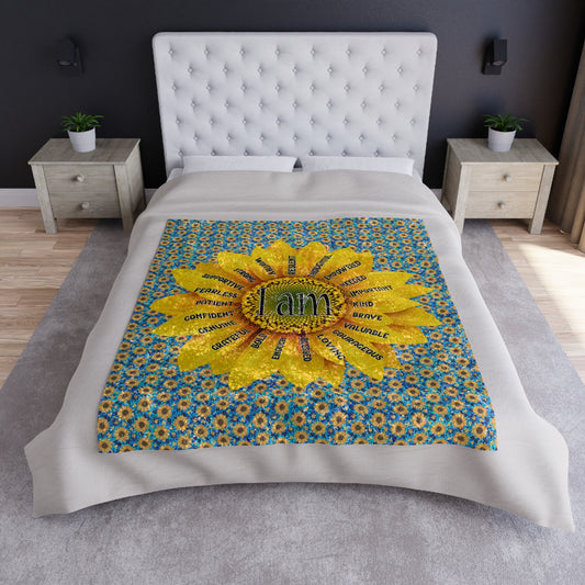 Sunflower with Affirmations Crushed Velvet Luxury Blanket - Special Occasion Gift