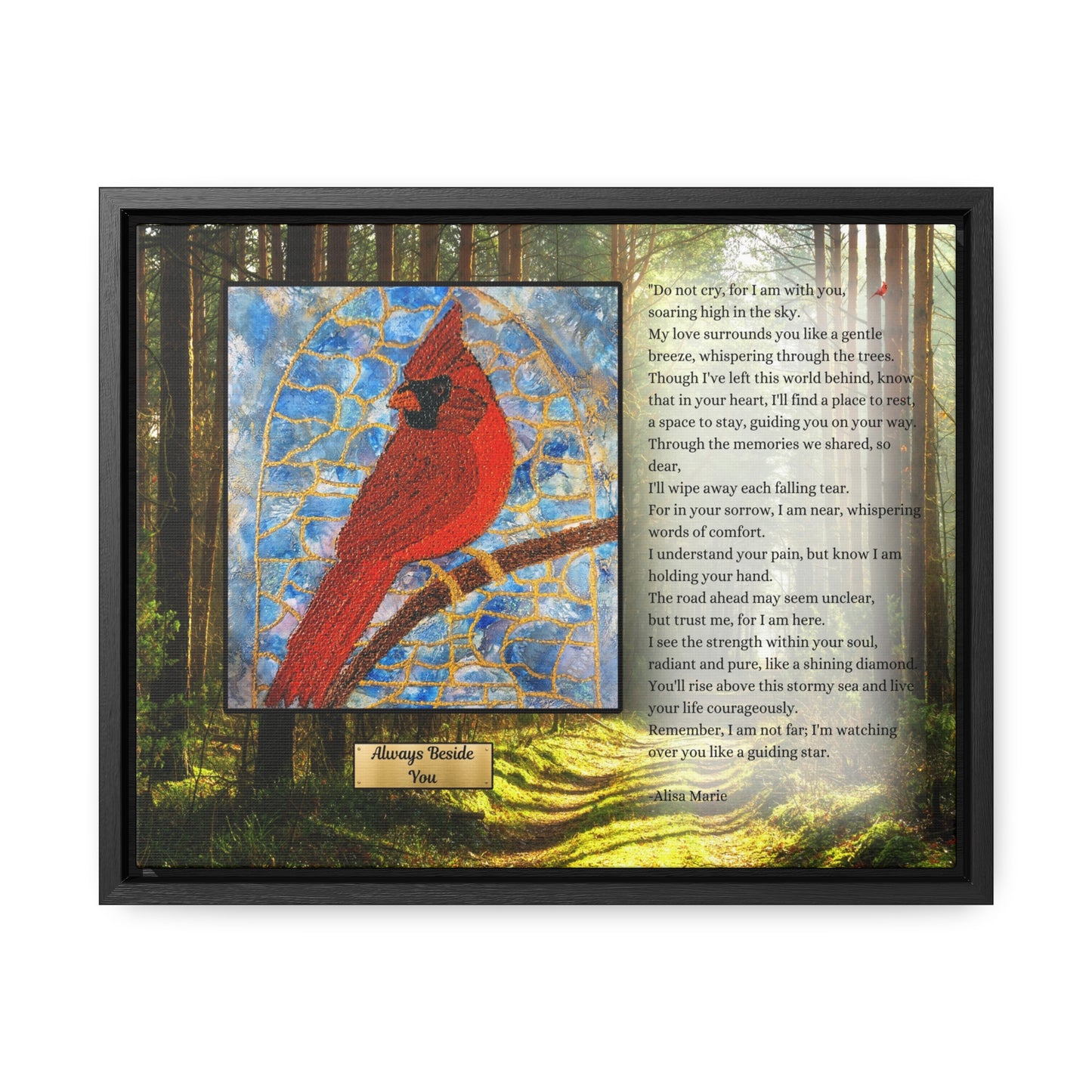 Cardinal Memorial Gift | Sympathy Wall Art with Poem 'Always Beside You' | Loss of Loved One Comfort Print