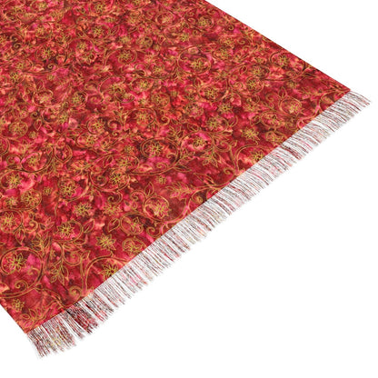 Amore Red Floral Extra Long Fringe Scarf | Exclusive Artist Design