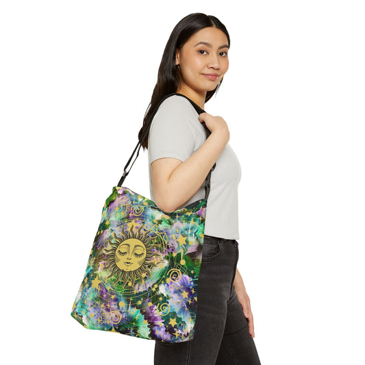 Celestial Sun and Stars Adjustable Crossbody Tote Bag