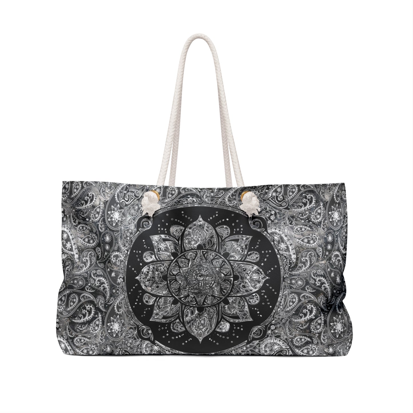 Black and White Floral Paisley Mandala Weekender Bag