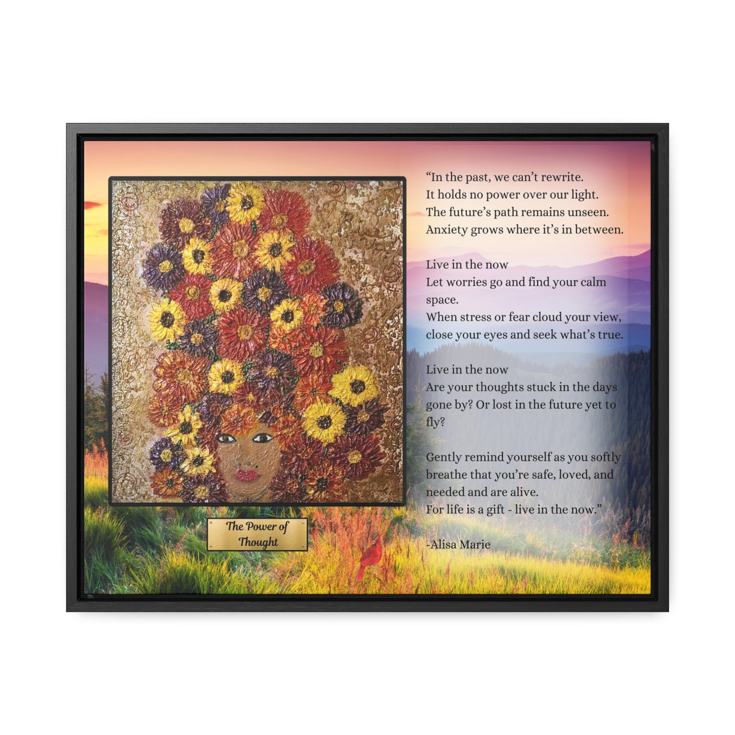 Mindfulness Wall Art | Sunflower Woman Poetry Print | The Power of Thought Gift