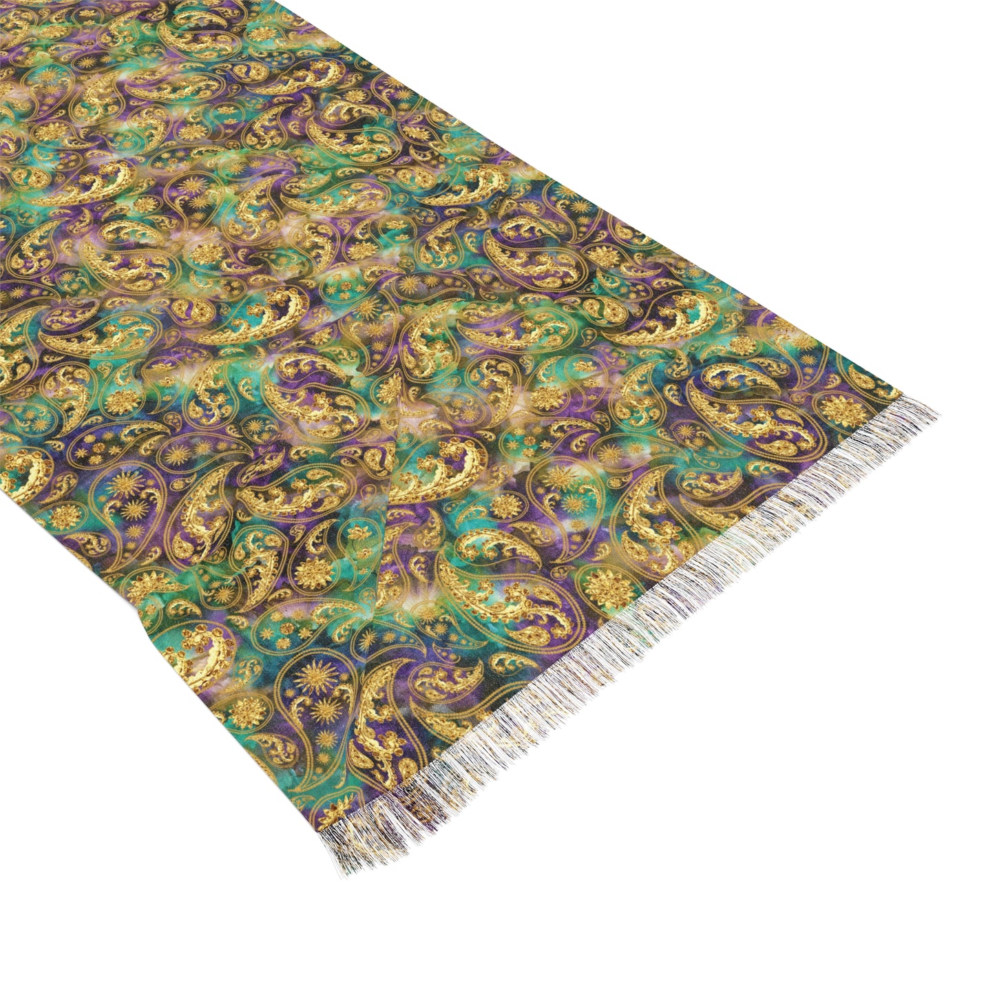 Fantasy -Gold Floral Paisley Extra Long Fringe Scarf