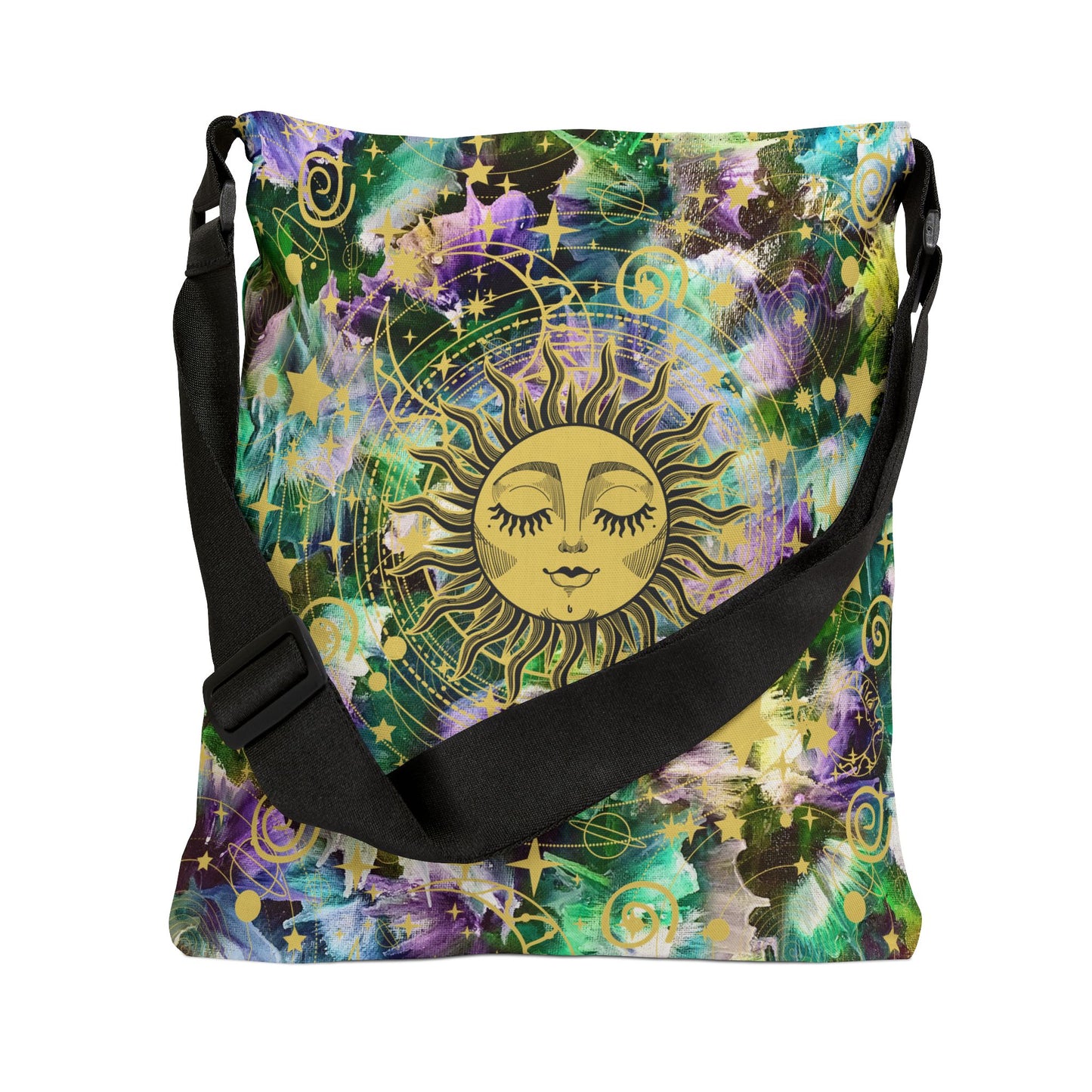 Celestial Sun and Stars Adjustable Crossbody Tote Bag