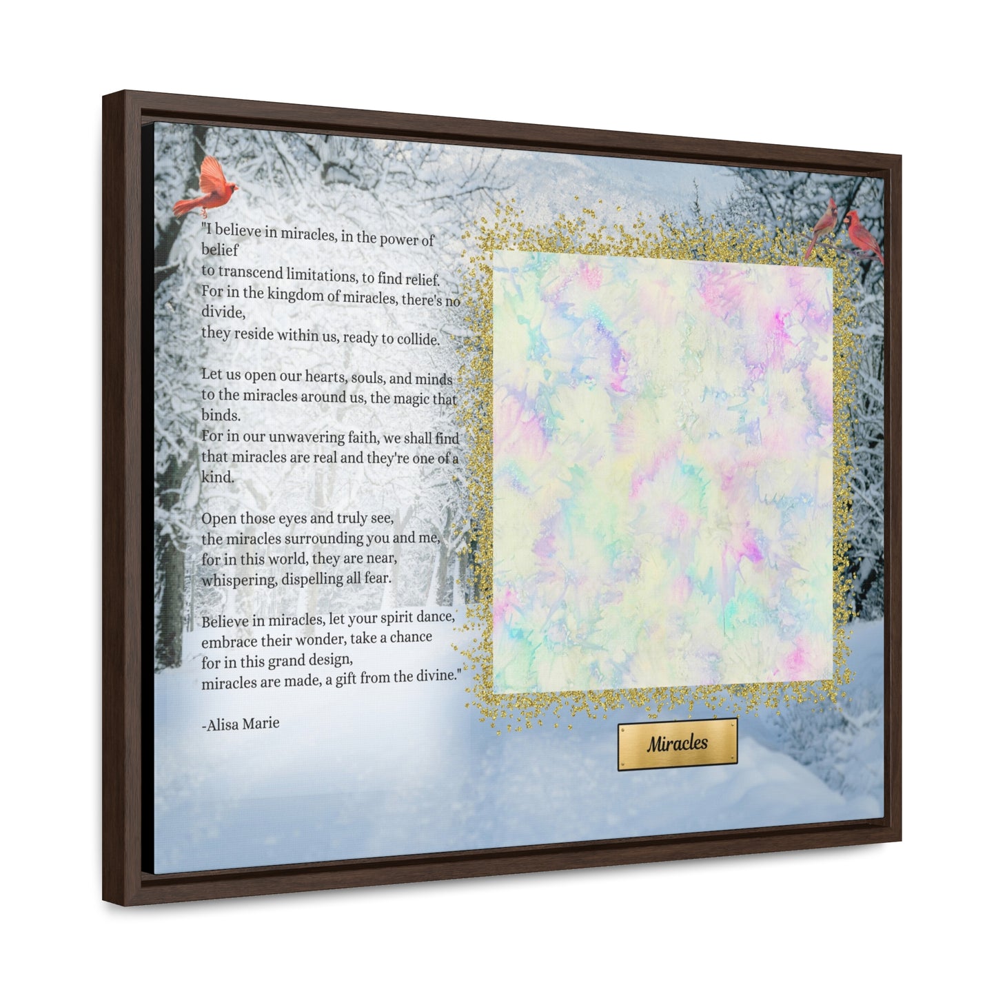 Winter Cardinal Wall Art | Faith Poetry Print 'Miracles' | Snow Scene Canvas Decor