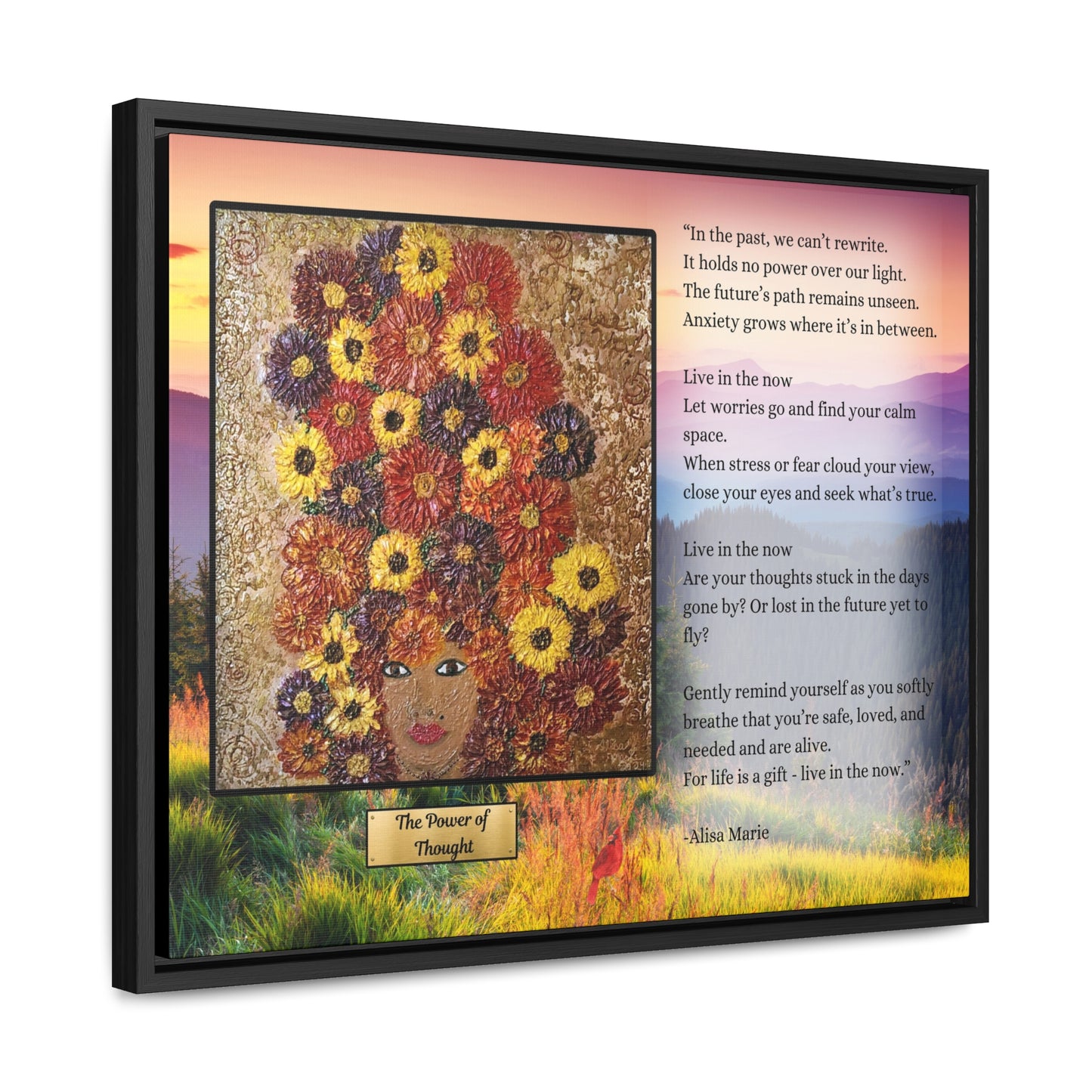 Mindfulness Wall Art | Sunflower Woman Poetry Print | The Power of Thought Gift