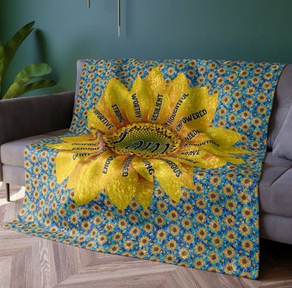 Sunflower with Affirmations Crushed Velvet Luxury Blanket - Inspiration and Comfort -Special Occasion Gift