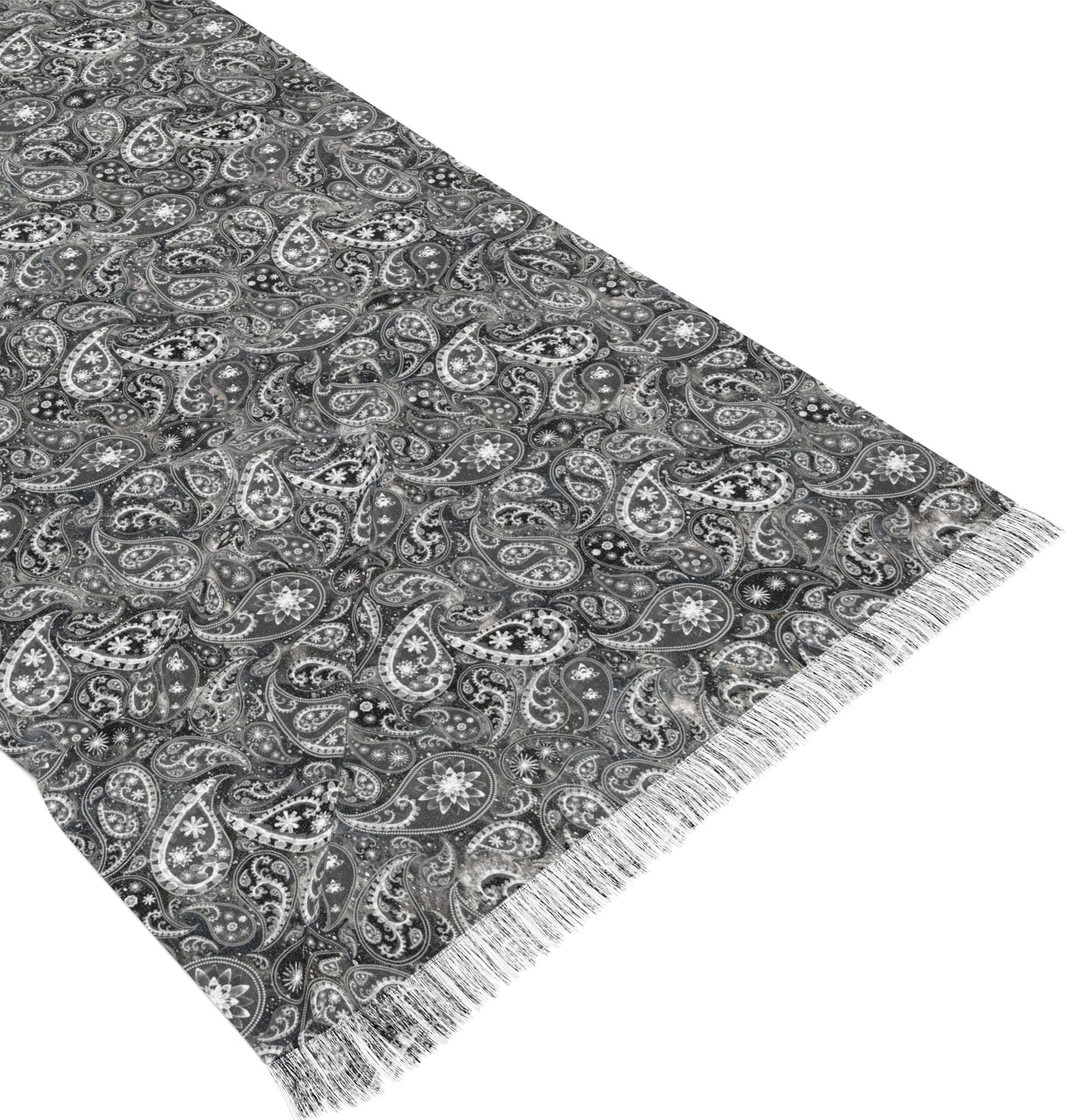 Starry Night Black and White Floral Paisley Extra Long Fringe Scarf | Exclusive Artist Design