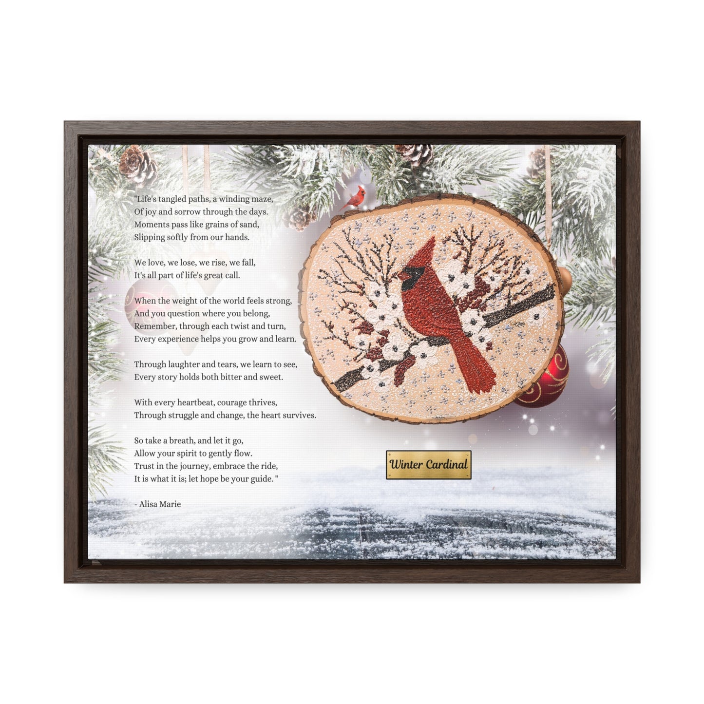 Cardinal Christmas Wall Art | Winter Poetry Print | Holiday Comfort Decor