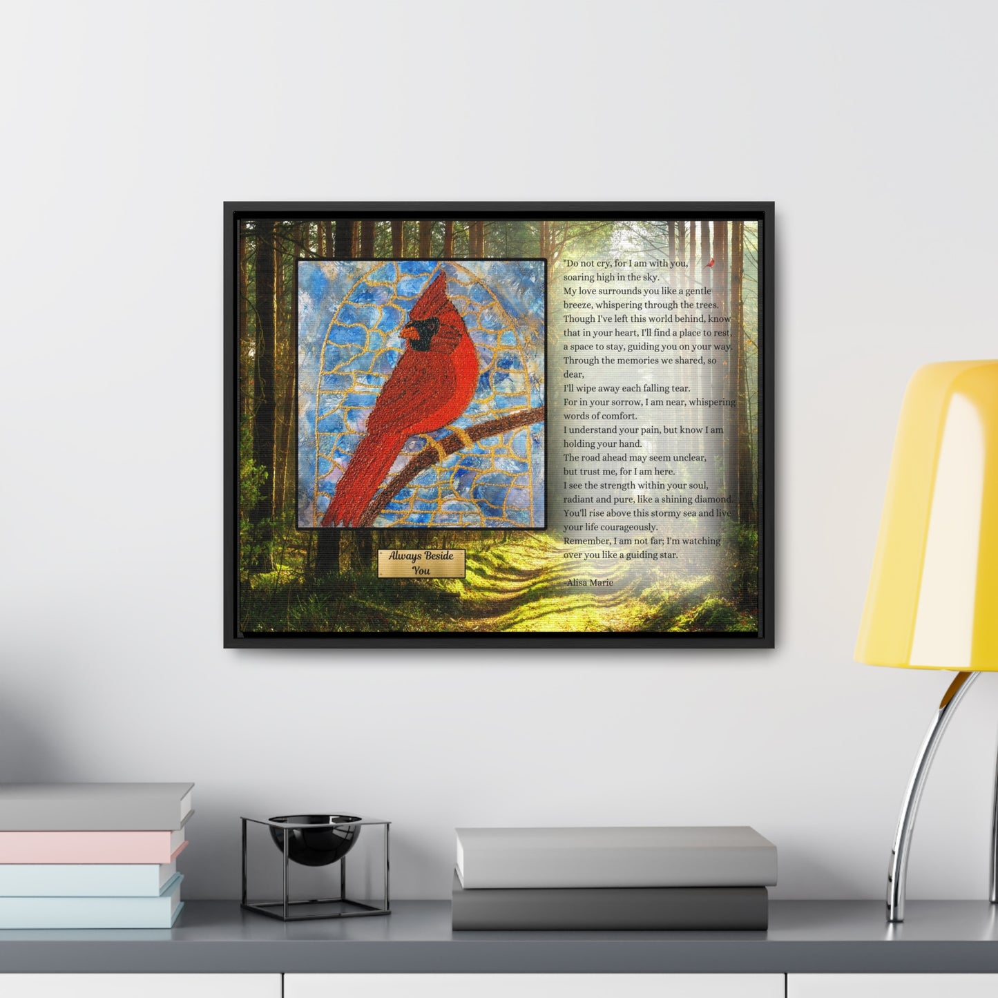 Cardinal Memorial Gift | Sympathy Wall Art with Poem 'Always Beside You' | Loss of Loved One Comfort Print