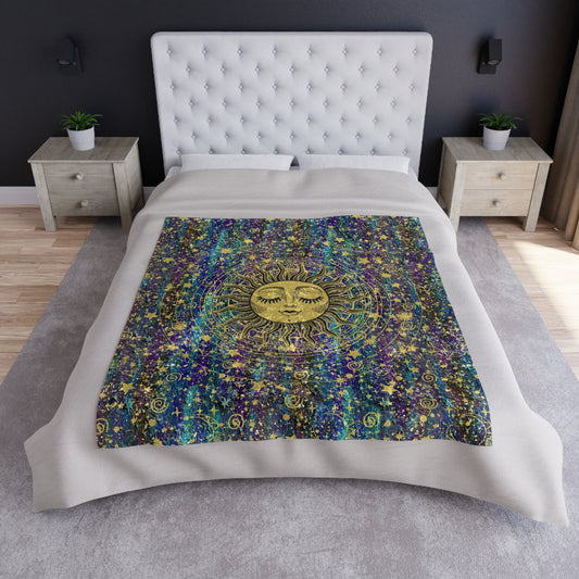 Celestial Sun and Stars Crushed Velvet Luxury Blanket - Special Occasion Gift