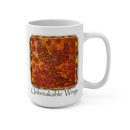 Unbreakable Wings Mug - Phoenix Lotus 15 oz Ceramic Mug, Motivational Gift