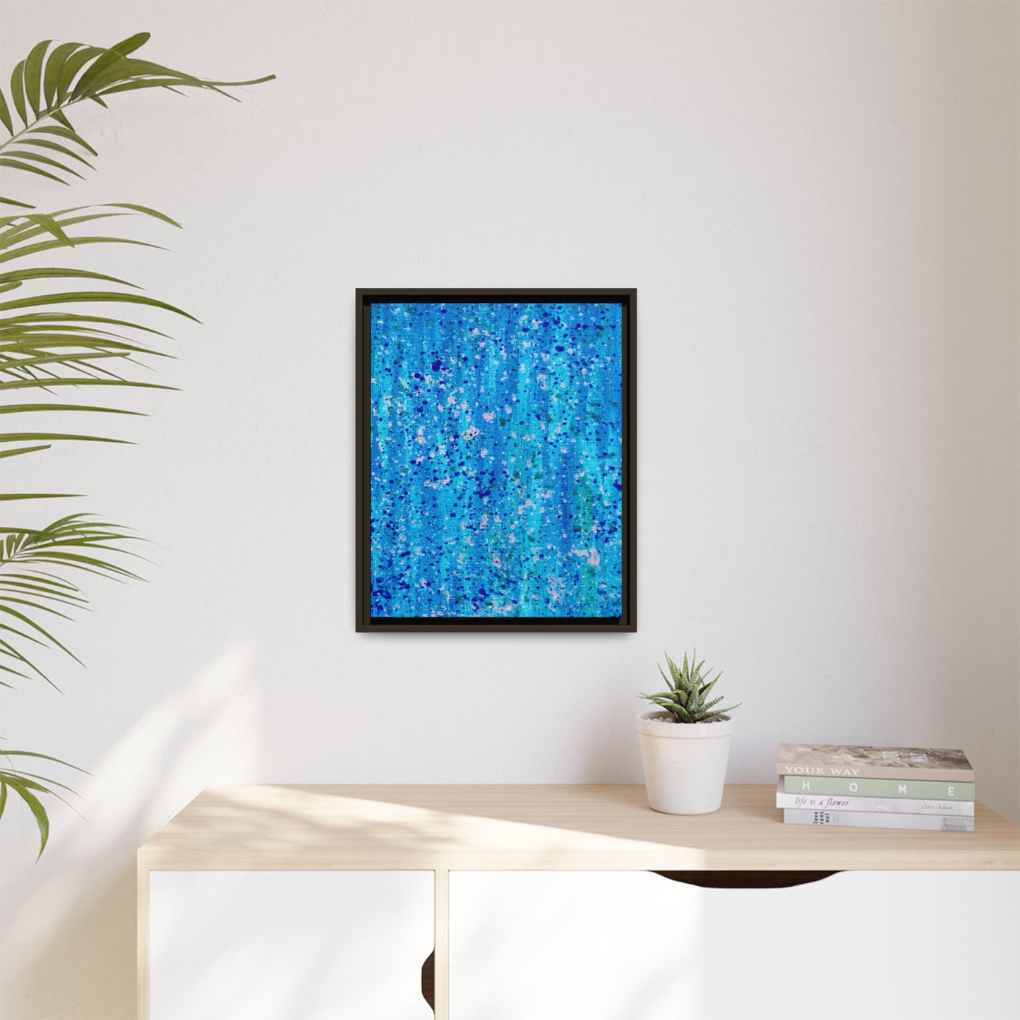Healing Rain – Framed Canvas Art Print (16×20) | A Meditation in Blue & Renewal