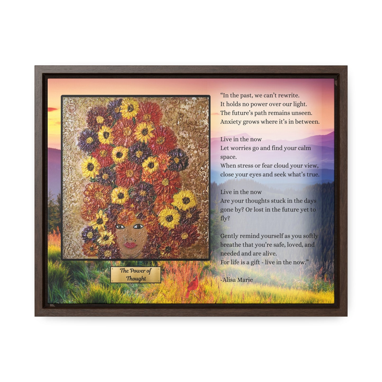 Mindfulness Wall Art | Sunflower Woman Poetry Print | The Power of Thought Gift