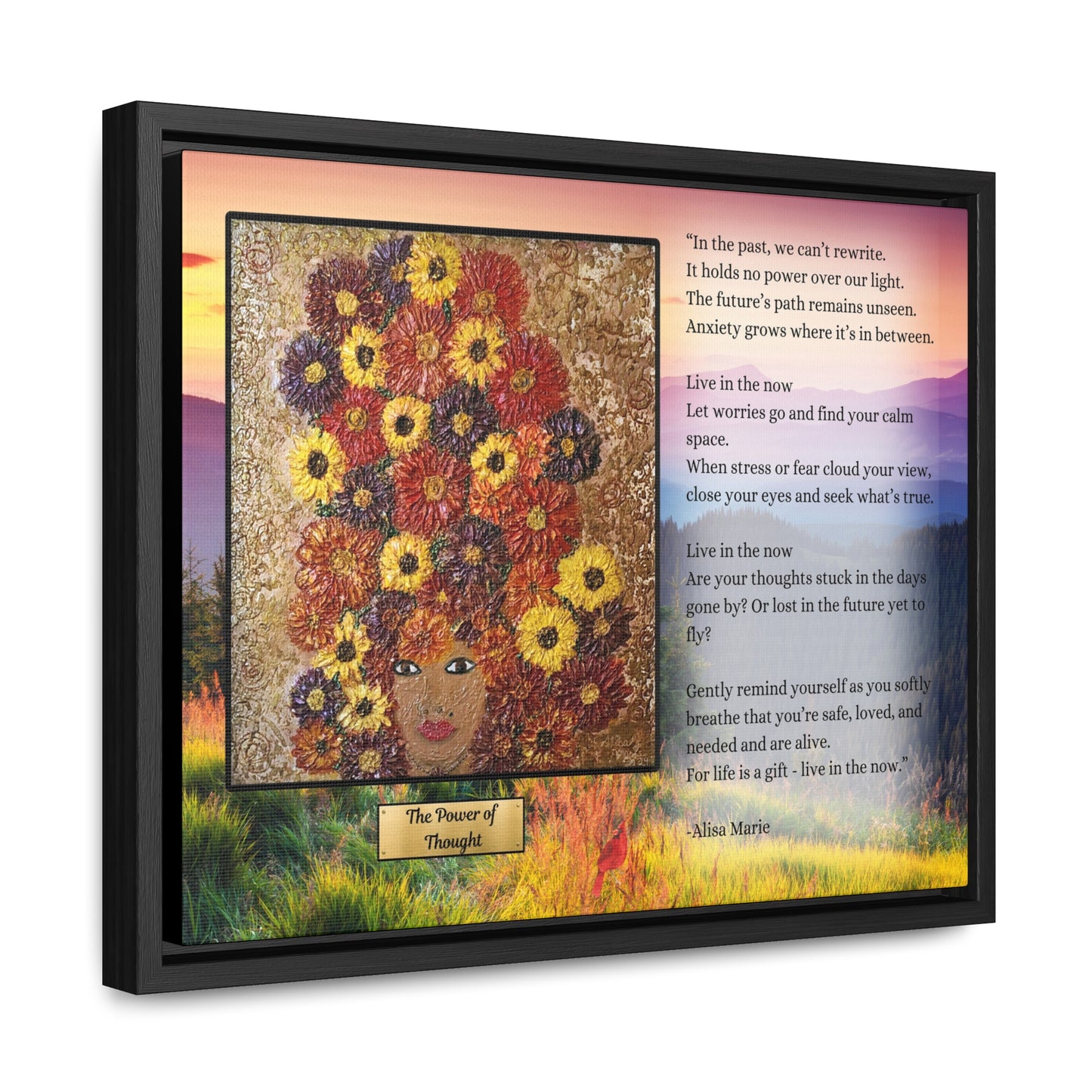 Mindfulness Wall Art | Sunflower Woman Poetry Print | The Power of Thought Gift