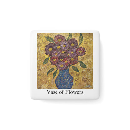 A Vase of Flowers, Glossy Porcelain Art Magnet, Inspirational Gift