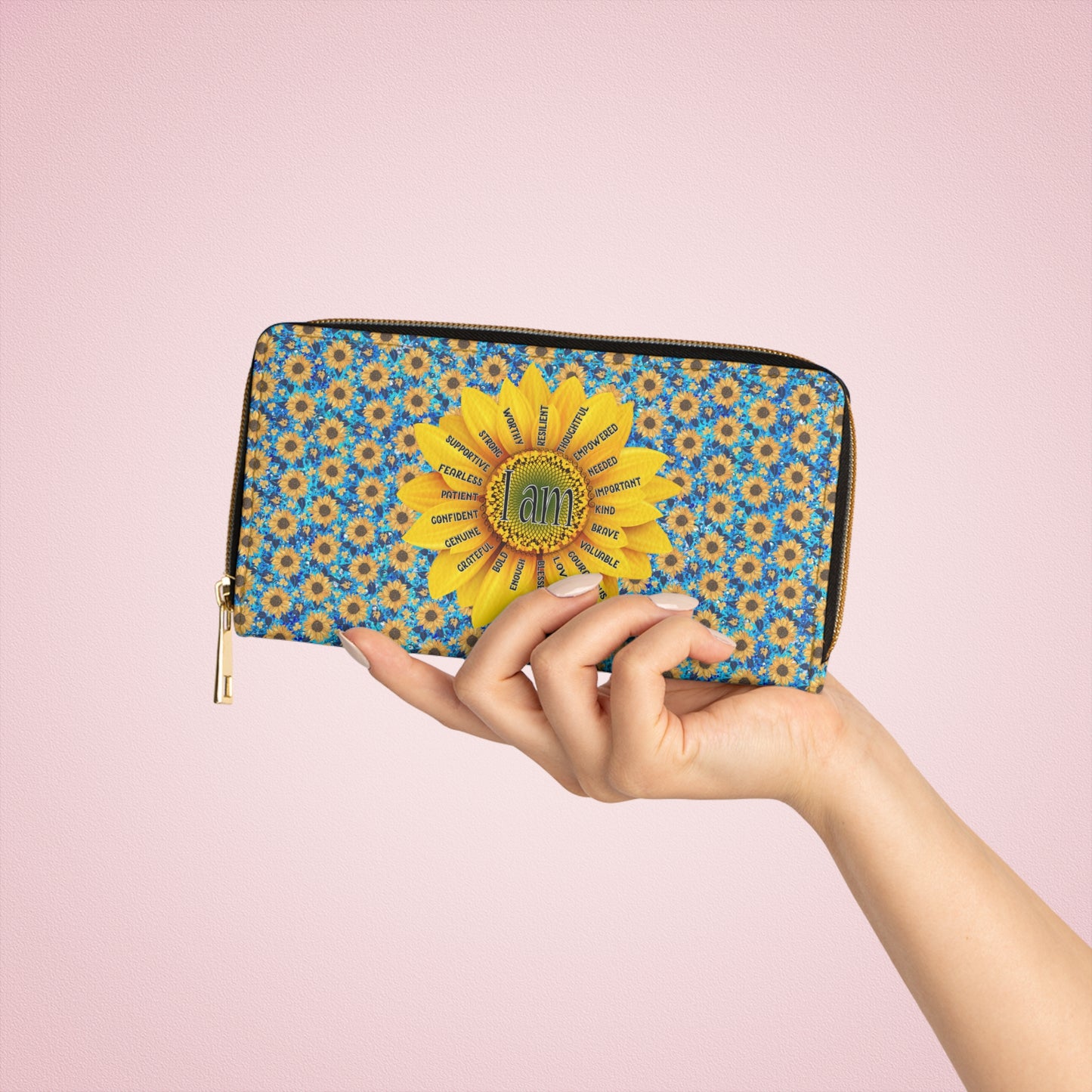 Sunflower Affirmation Zipper Wallet