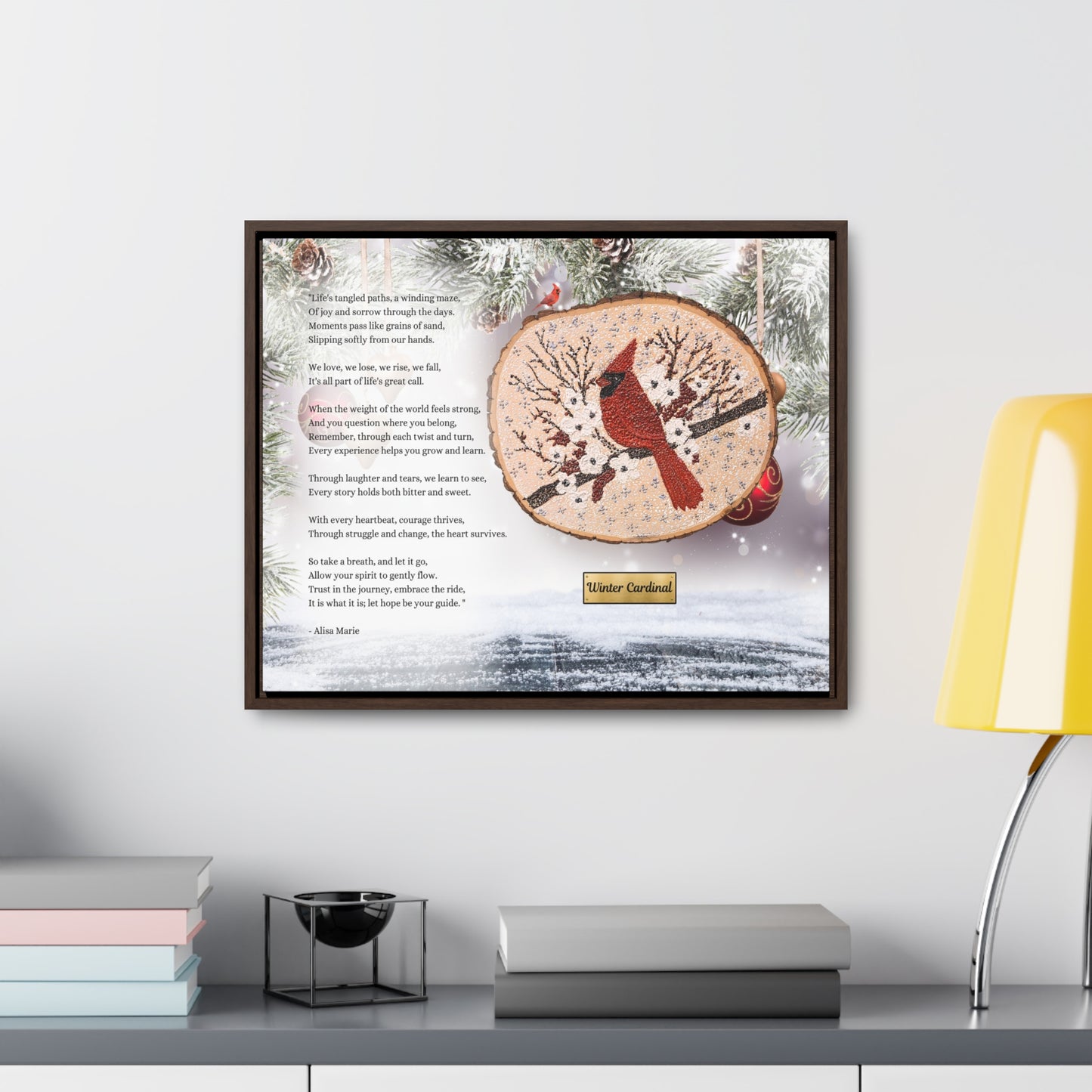 Cardinal Christmas Wall Art | Winter Poetry Print | Holiday Comfort Decor