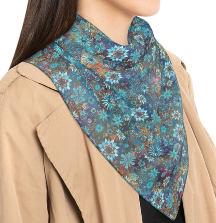 Turquoise Floral Garden Designer Scarf