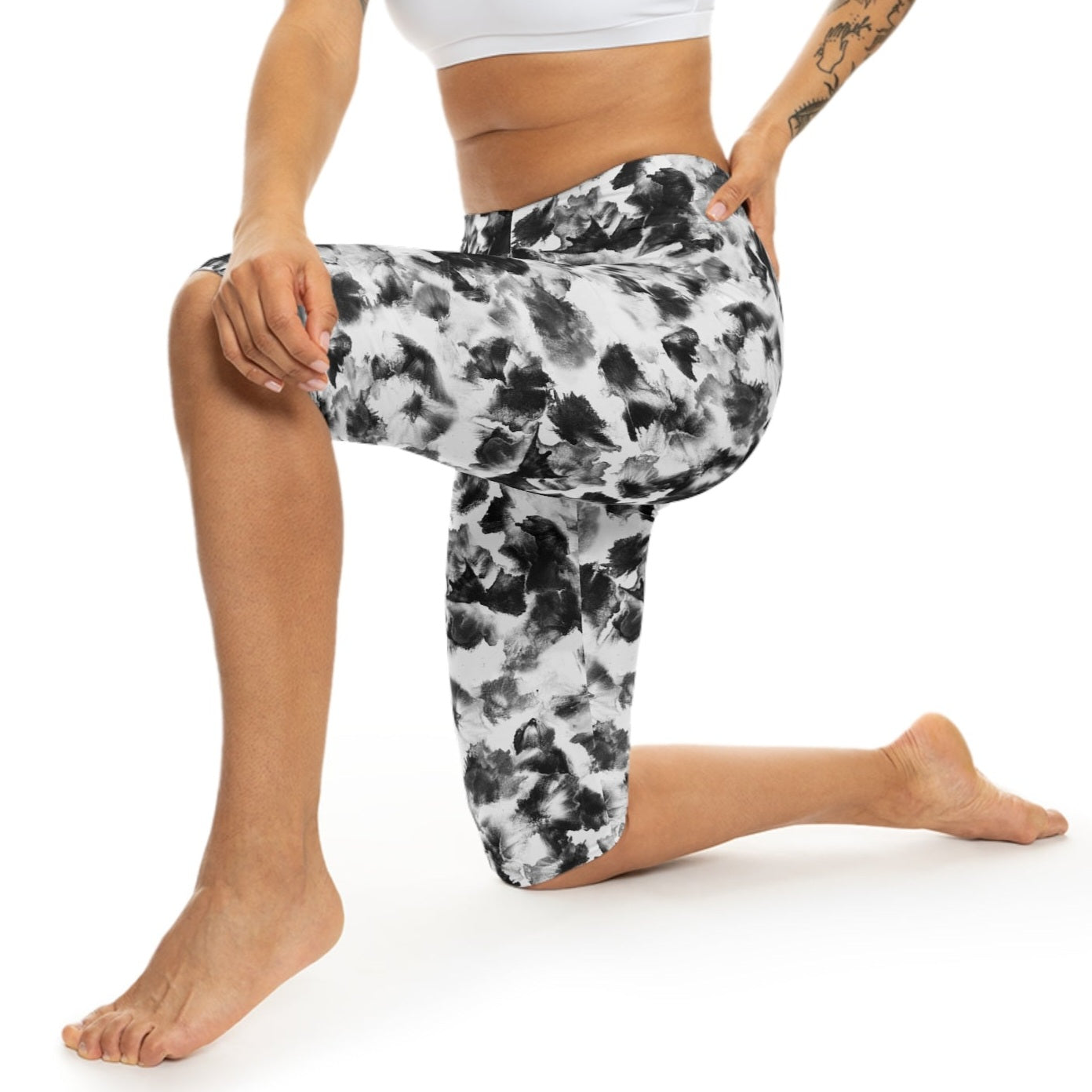 Moonlight Capri Leggings by Alisa Marie-stylish black and white activewear for women, ideal for yoga, workouts, or lounging.