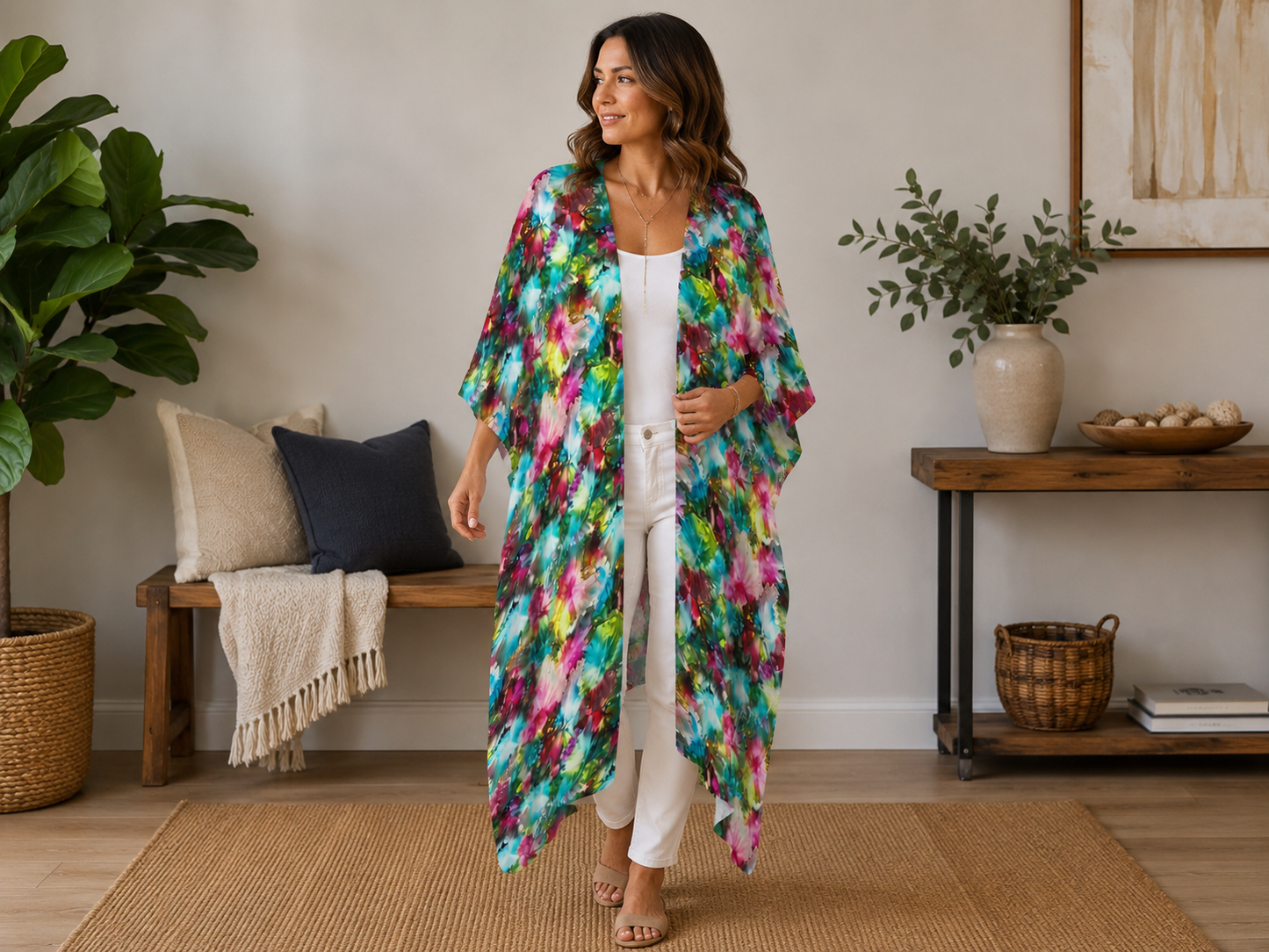 Tropical Bloom Kimono | Women's Lightweight Boho Cover-Up
