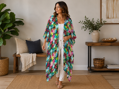 Tropical Bloom Kimono | Women's Lightweight Boho Cover-Up