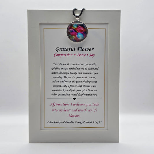 Grateful Flower Pendant Card – Compassion • Peace • Joy