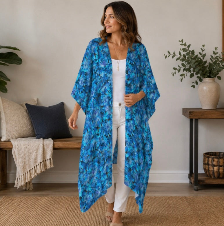 Blue Butterfly Kimono | Women's Lightweight Boho Cover-Up